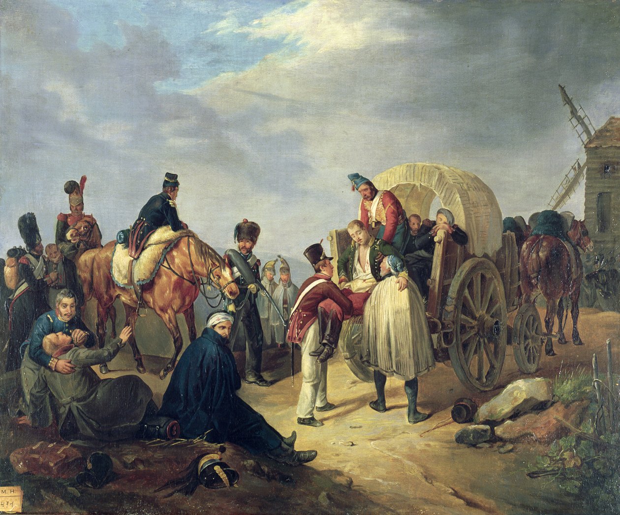 Transporte de soldados heridos durante las guerras napoleónicas de French School
