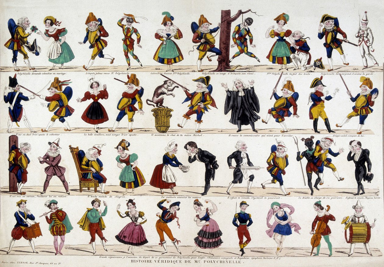 Historia verídica de Monsieur polichinelle. Imagen de Epinal, sd. Siglo XIX de French School