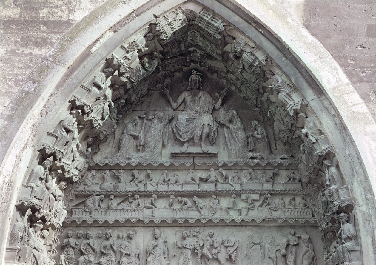 Tímpano del portal izquierdo del transepto norte que representa el Juicio Final, 1225-40 de French School