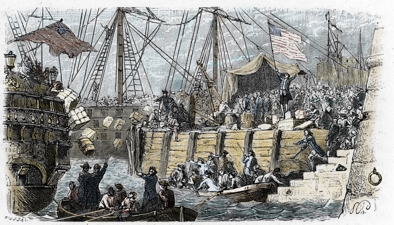 Guerra de Independencia de EEUU: revuelta de los colonos estadounidenses (de origen británico) contra los impuestos que el Parlamento inglés imponía sobre el té y otros alimentos. Se disfrazan de indios y arrojan el cargamento de té al mar tras entrar en c de French School