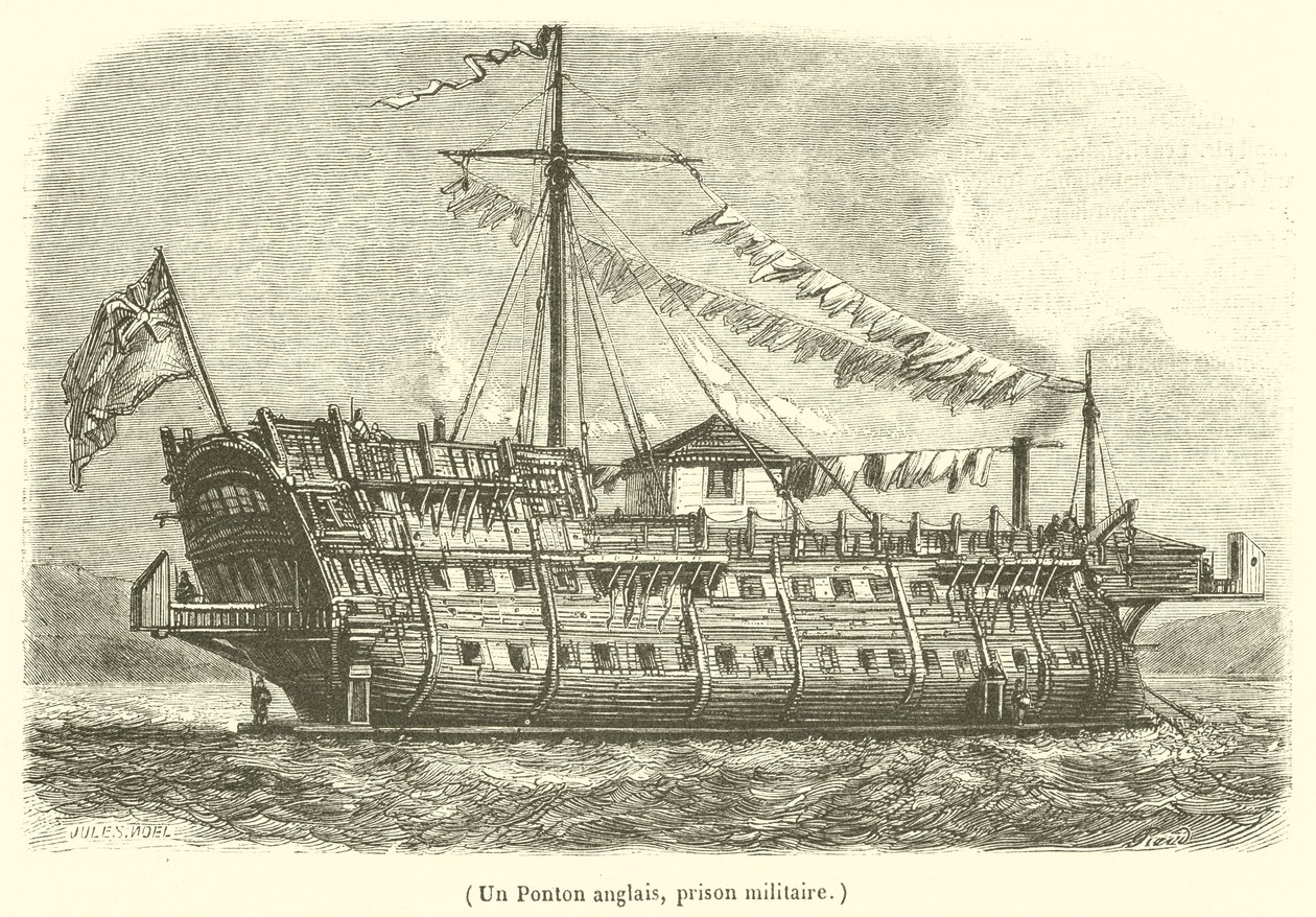 Un pontón inglés, prisión militar (grabado) de French School