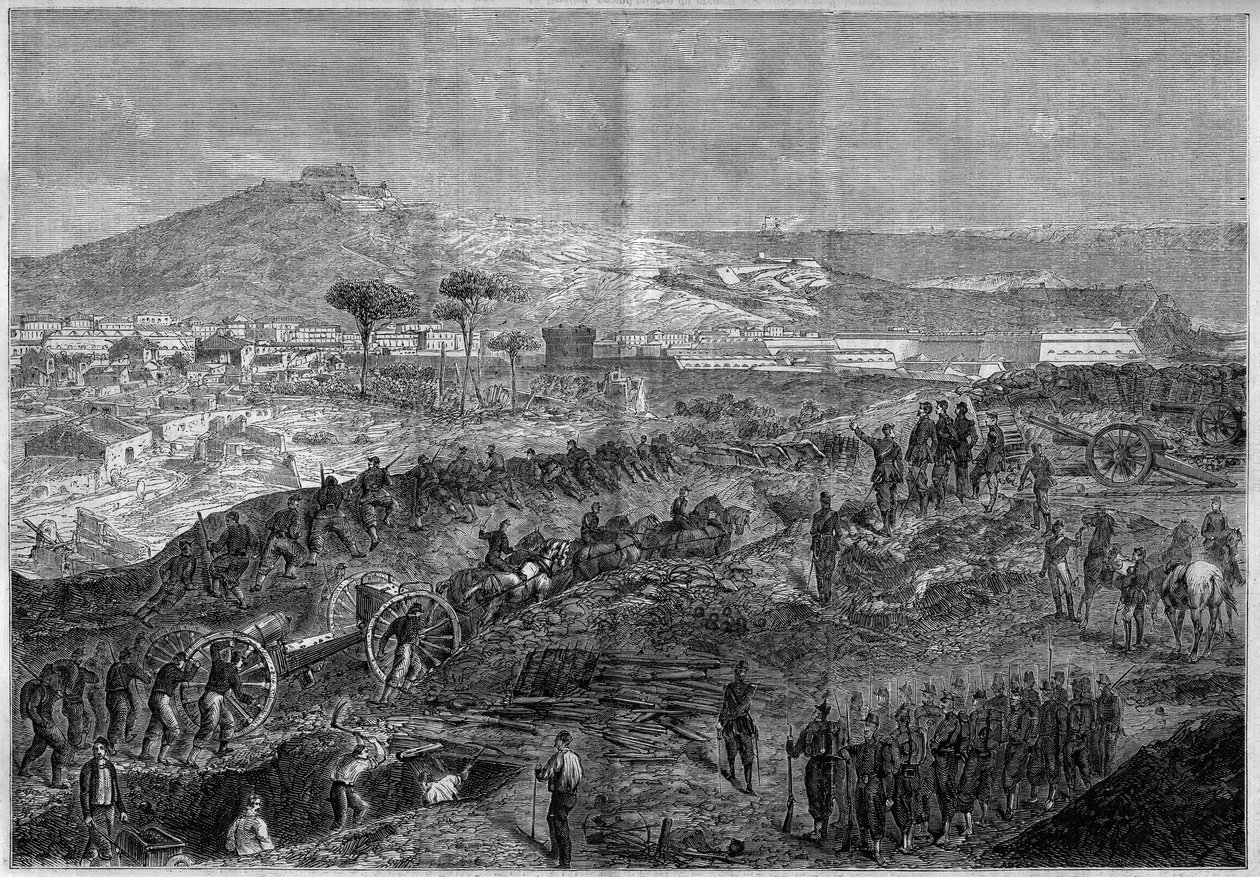 Unidad de Italia - Expedición de los Mil o Camisas Rojas liderada por Giuseppe Garibaldi (1807-1882) - Sitio de Gaeta de French School