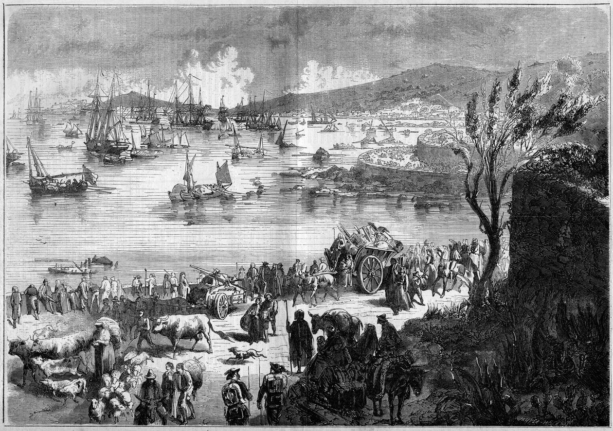 Unidad de Italia - Expedición de los Mil o Camisas Rojas liderada por Giuseppe Garibaldi (1807-1882) - Sitio de Gaeta de French School