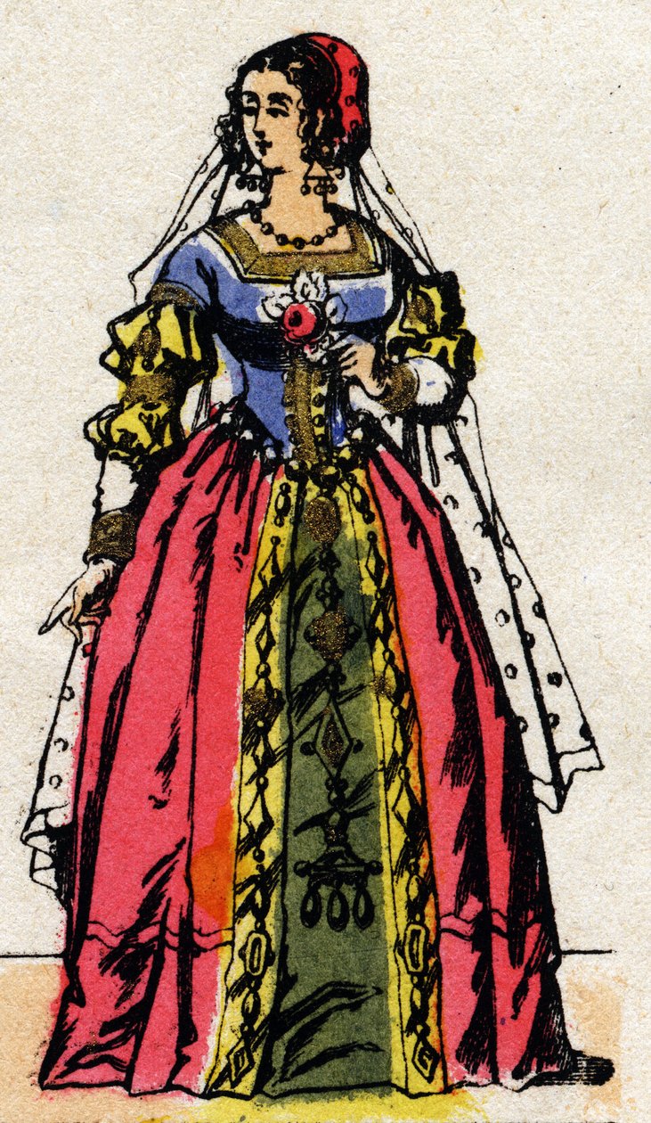 Dinastía de Valois: Retrato de Leonor de Habsburgo o Austria (1498-1558) Reina de Francia, esposa de Francisco I (1494-1547). Imagen de Epinal de finales del siglo XIX. Colección privada. de French School