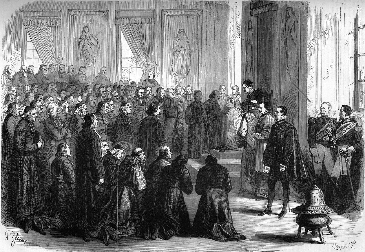 Concilio Vaticano I (1869-1870): el Papa Pío IX (1792-1878) recibió en audiencia general a los eclesiásticos franceses que siguieron a los obispos de French School