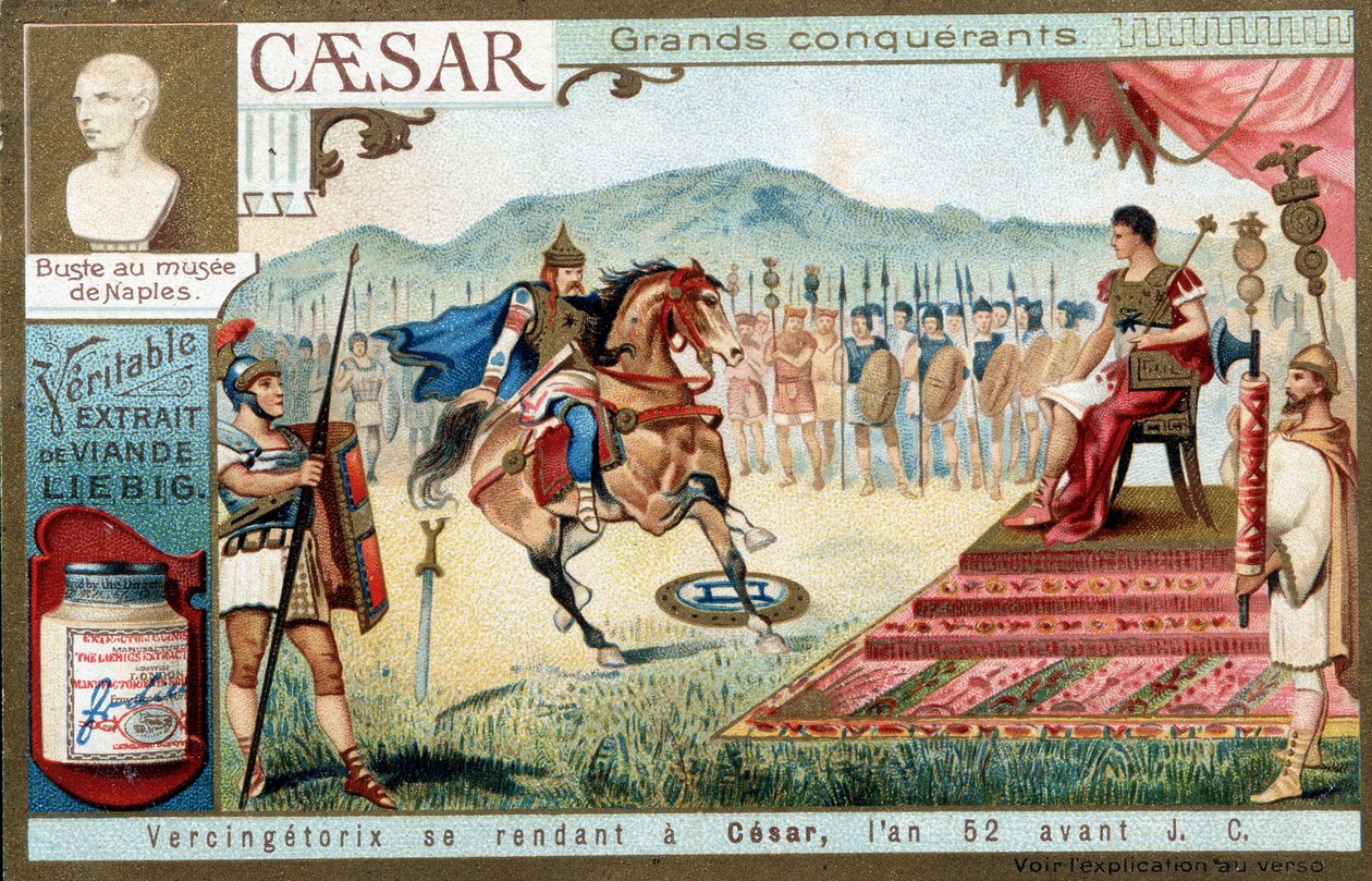 Vercingétorix yendo a César, en el año 52 a.C. - viñeta publicitaria Liébig de French School