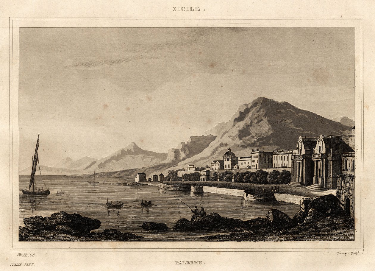 Vista de Palermo, Sicilia, grabado por Storelli, en 