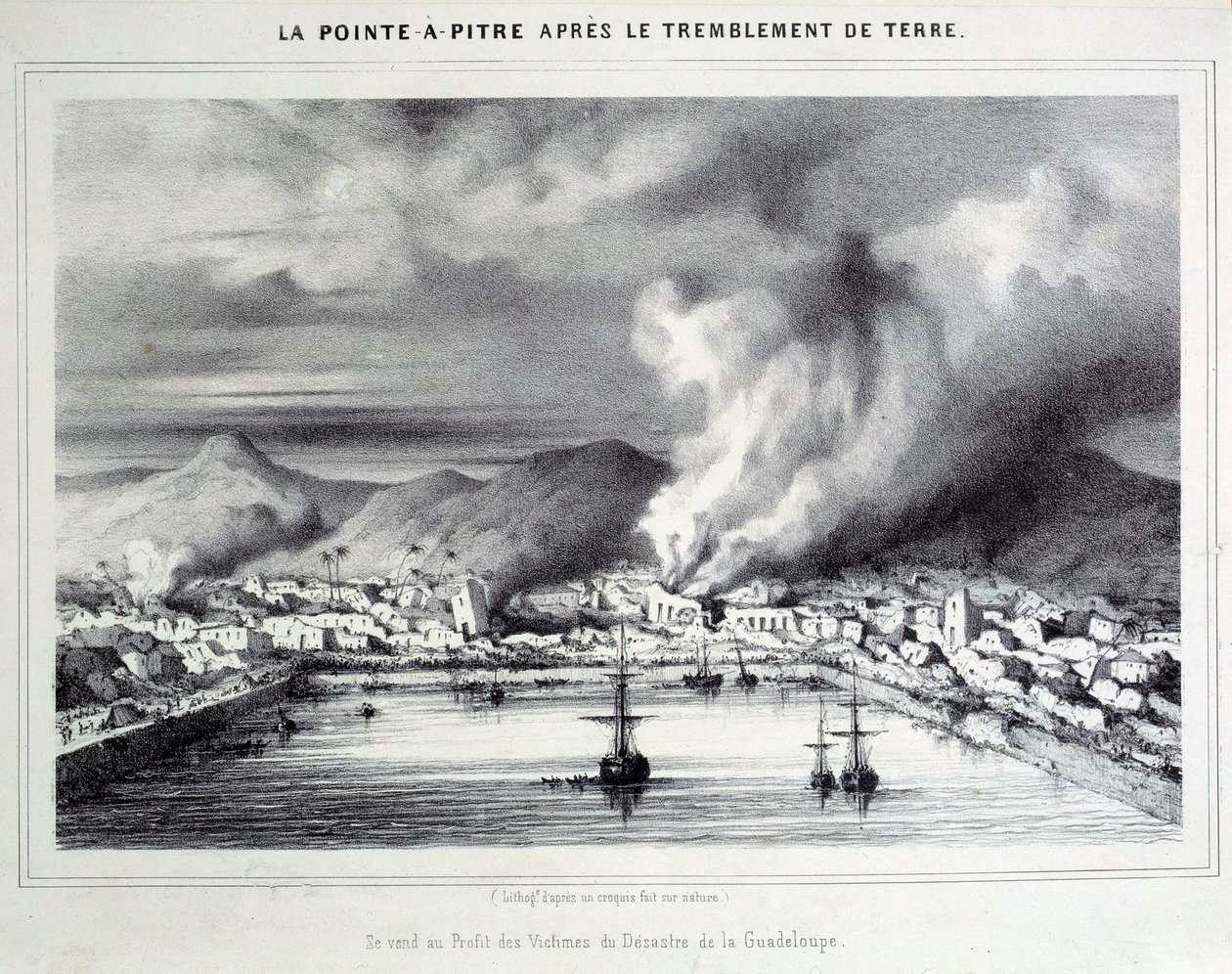 Vista de Pointe-à-Pitre después del terremoto del 8/02/1843. Grabado del siglo XIX Chartres, Museo de Bellas Artes de French School