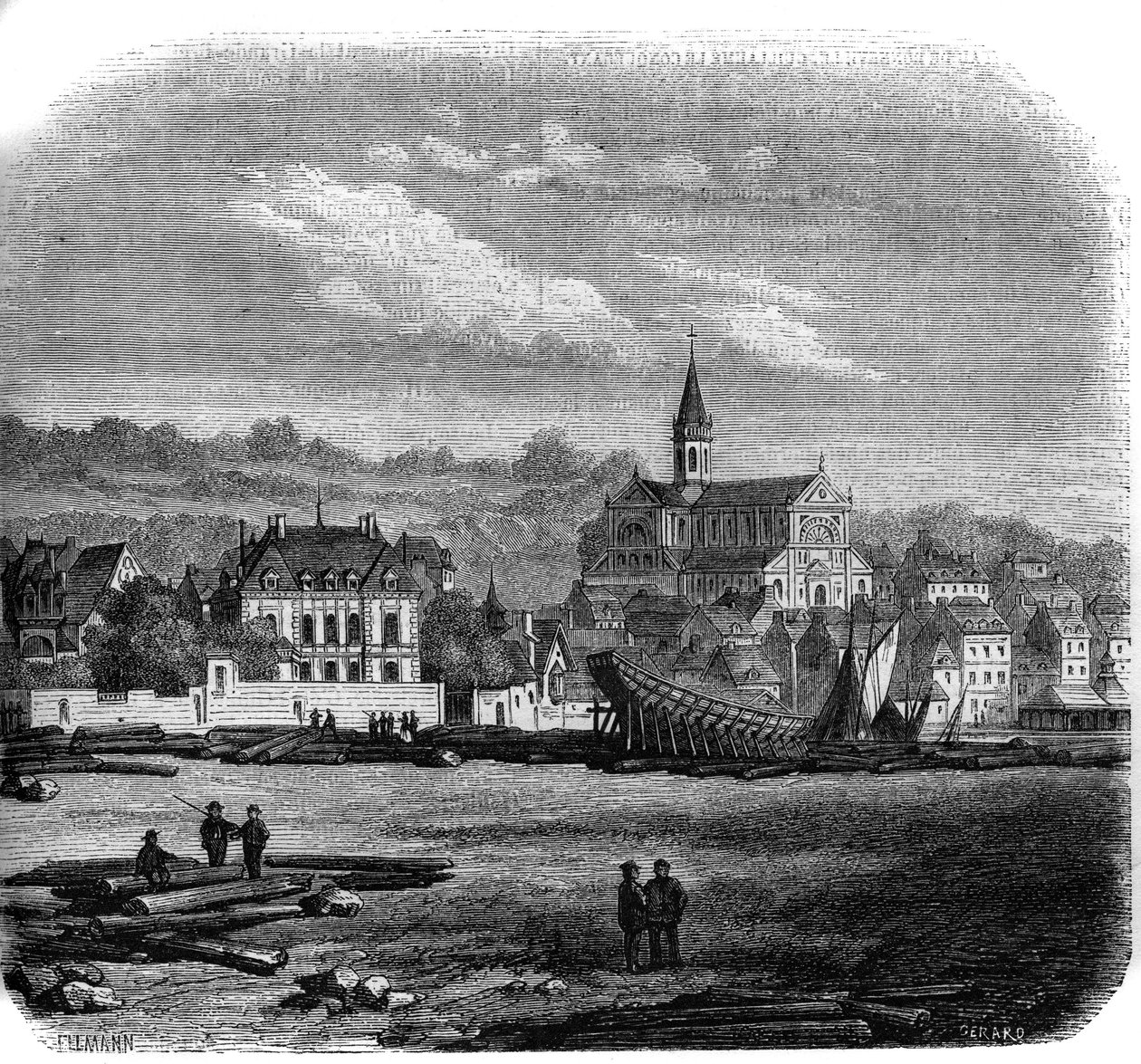 Vista de Trouville sur Mer (Trouville-sur-Mer) con la nueva iglesia. Calvados (14) de French School