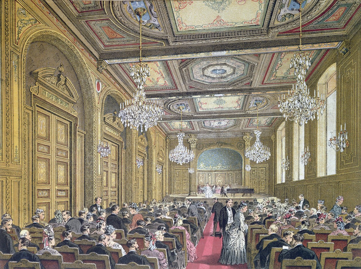 Vista de un concierto en la Salle Herz en la Rue de la Victoire, París, c.1870-80 de French School