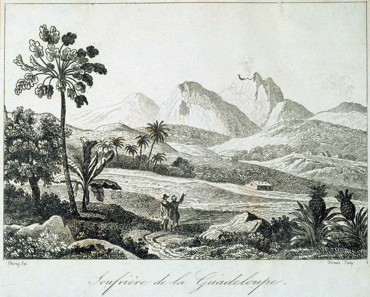 Vista de una soufrière en Guadalupe. Grabado del siglo XIX. Chartres, Museo de Bellas Artes de French School