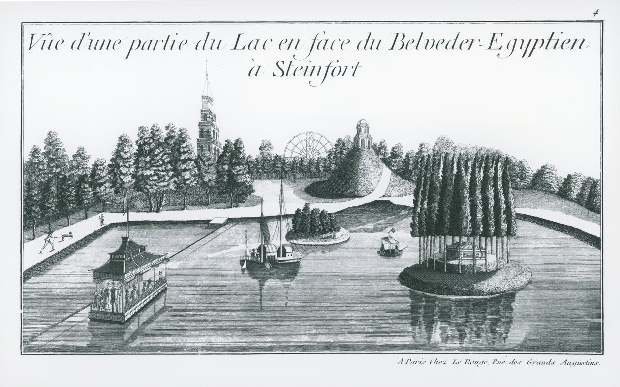 Vista de parte del lago frente al Belvedere Egipcio en Steinfort, de 