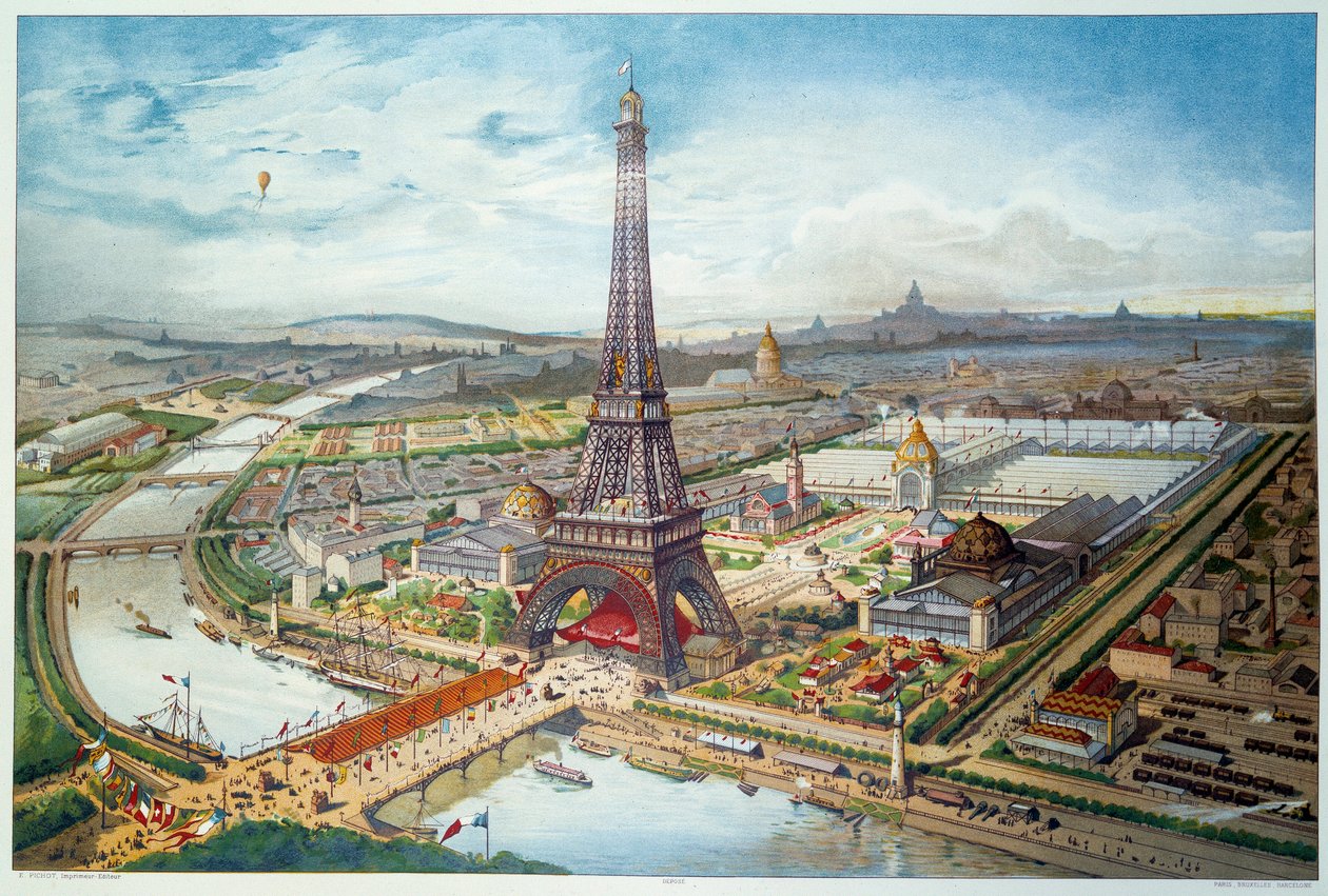 Vista de la Exposición Universal de 1889 en París. Grabado de 1889. París, Artes decorativas de French School