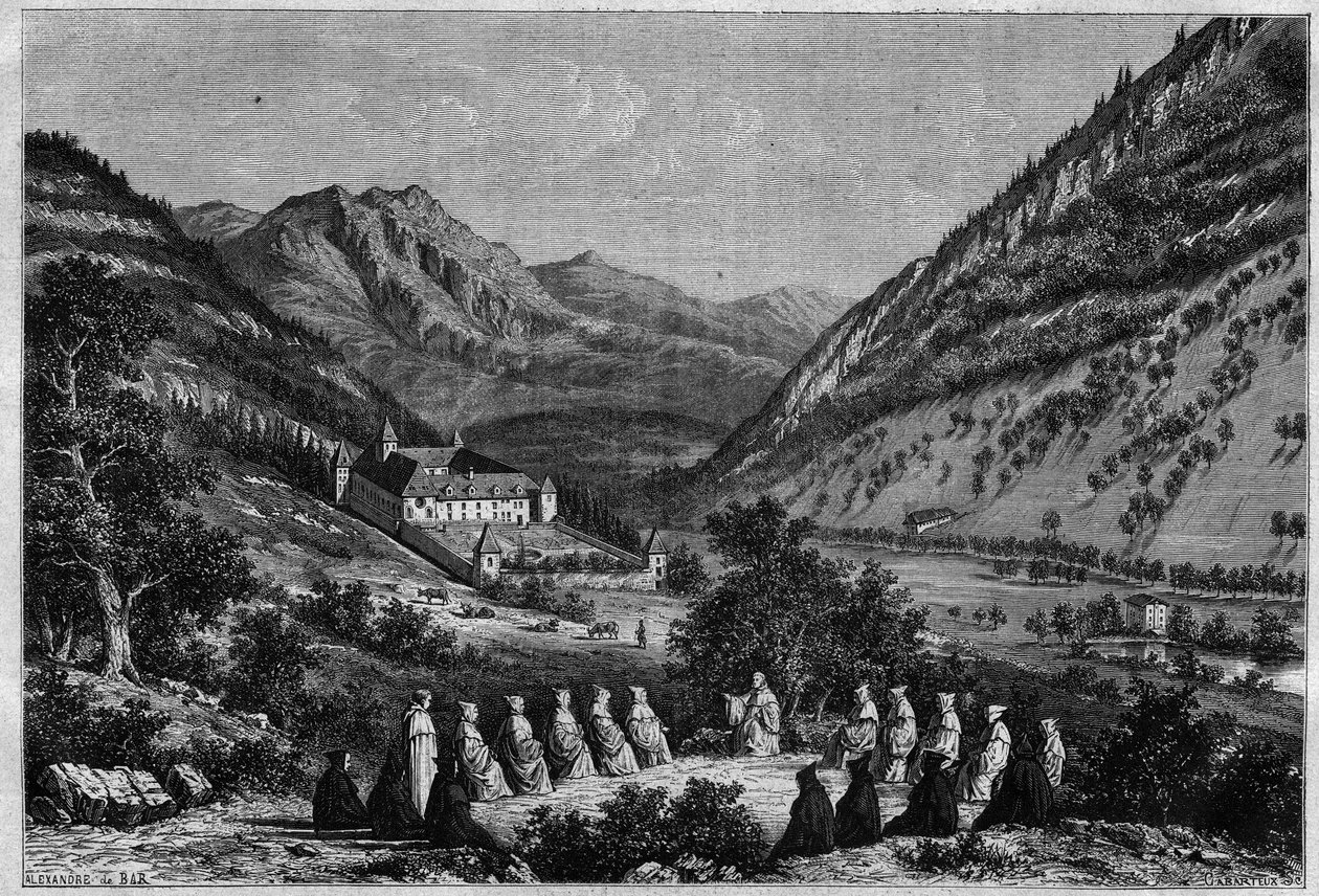 Vista de la Abadía de Tamie en Saboya (Comunidad Cisterciense). de French School
