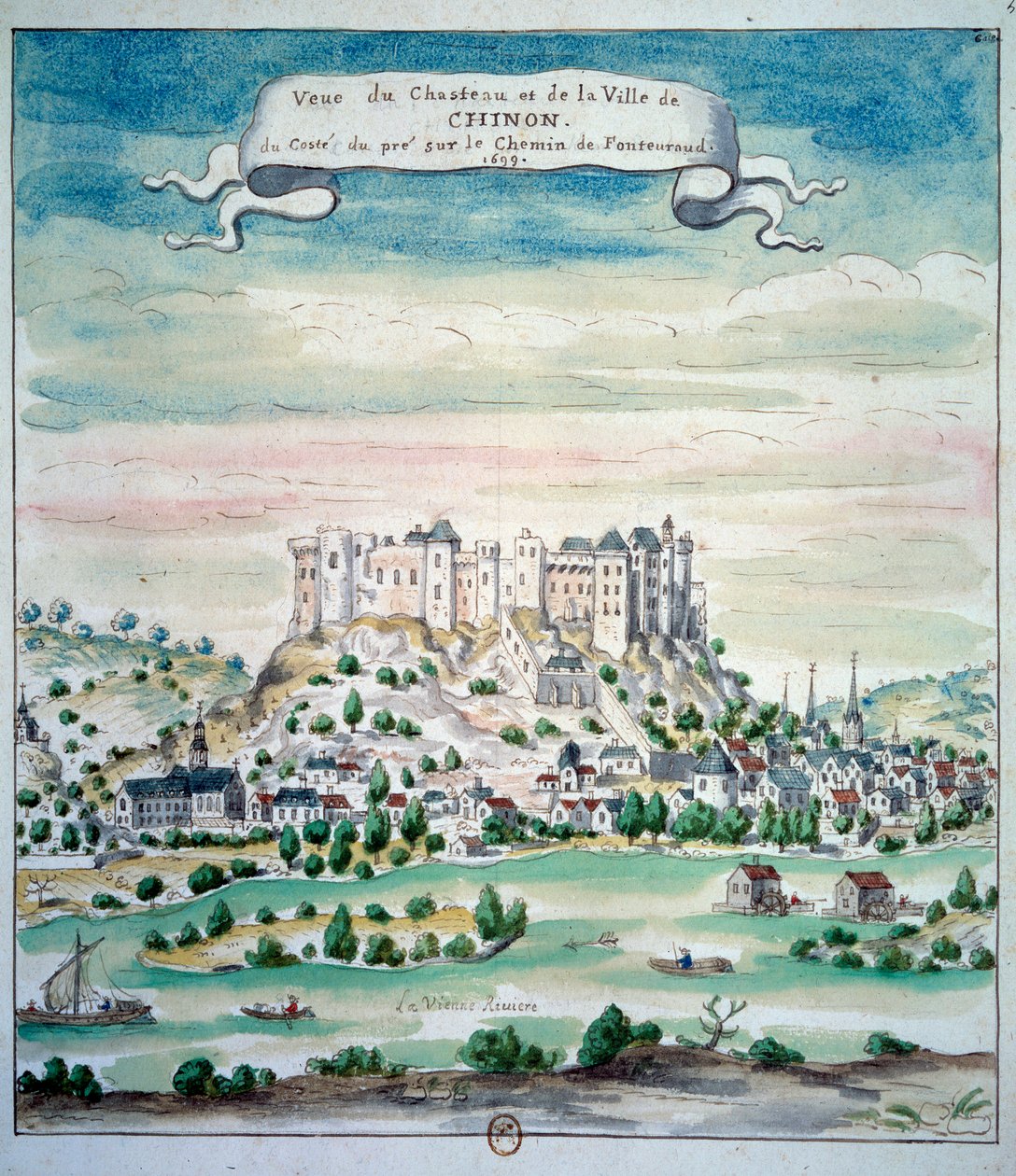 Vista del Castillo de Chinon de French School