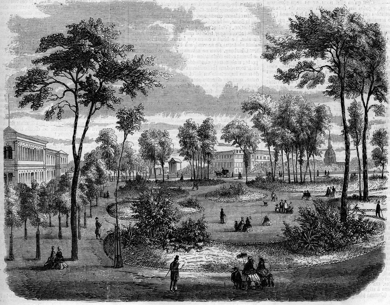 Vista de los jardines ingleses de los Campos Elíseos en París de French School