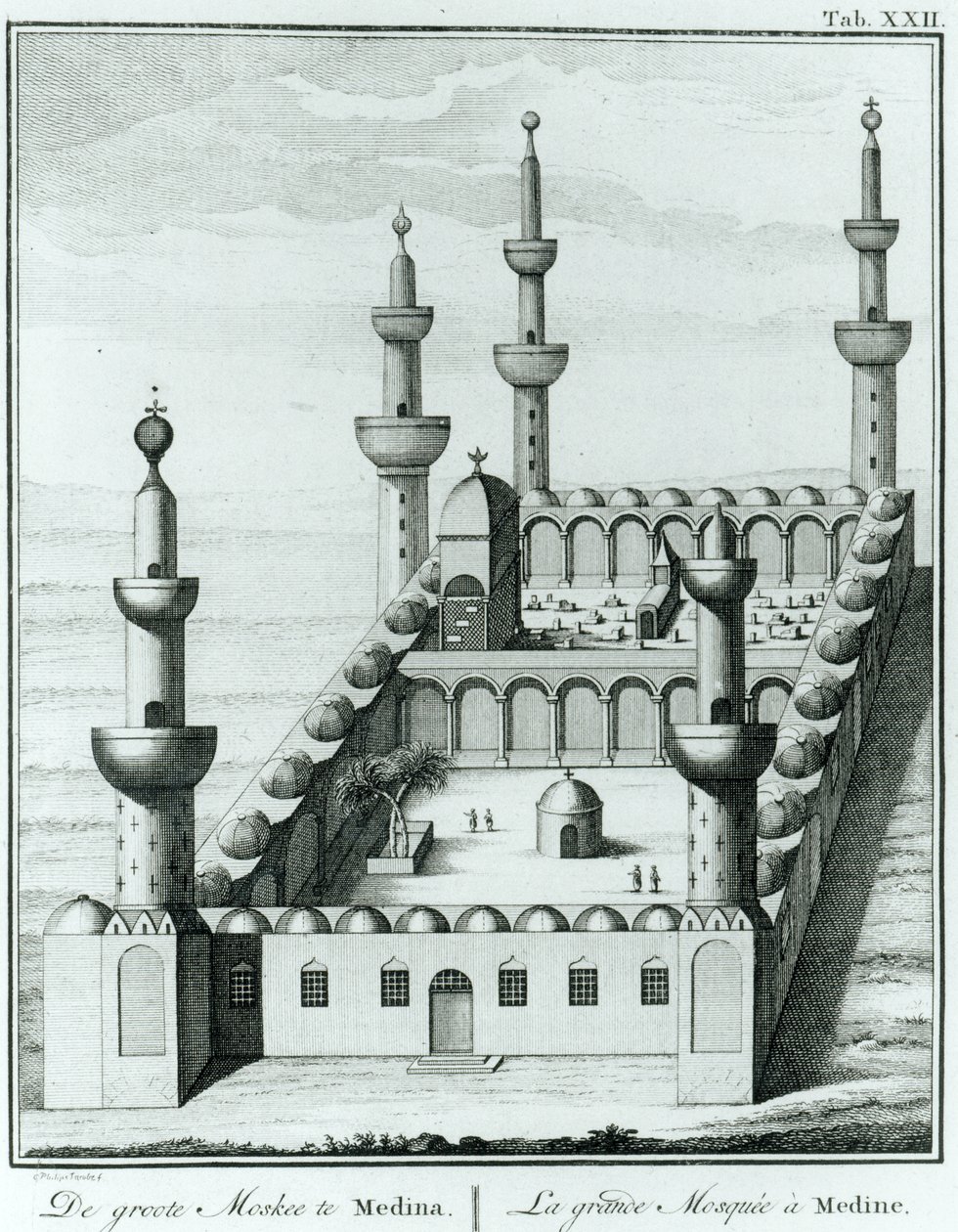 Vista de la Gran Mezquita en Medina antes de la profanación de las tumbas por la secta wahabí, de Descripción de Arabia por Carsten Niebuhr (1733-1815) publicado en 1774 de French School