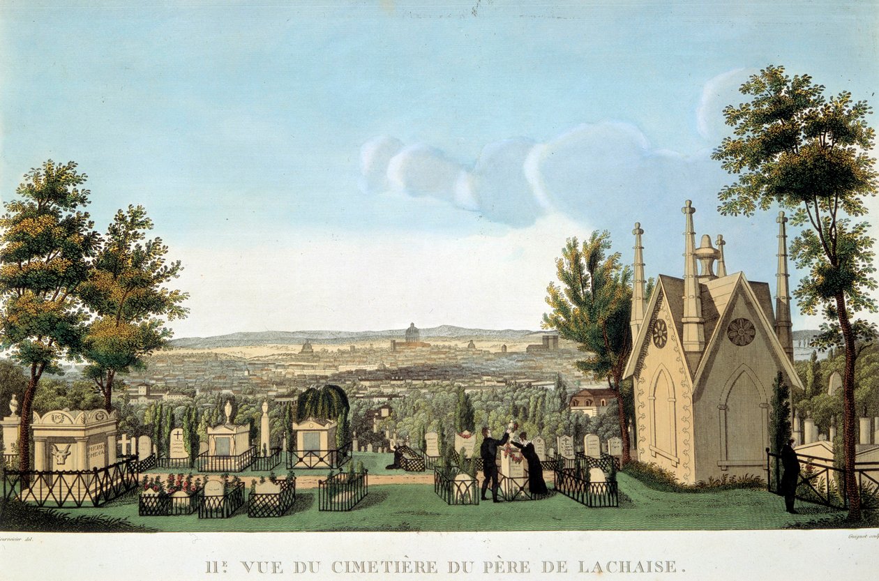 Vista del cementerio de Père Lachaise en París. Litografía anónima del siglo XIX. Colección privada de French School