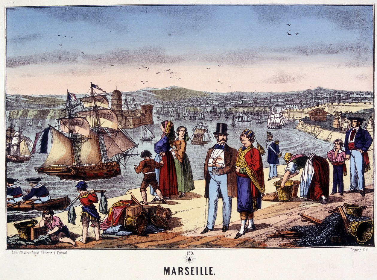 Vista del Puerto de Marsella, imagen de Epinal, s.f. siglo XIX de French School