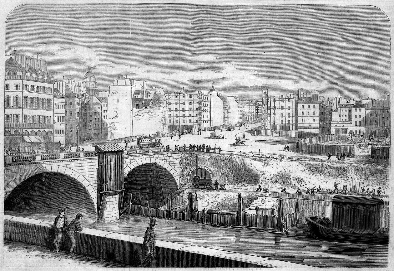 Vista del Puente Saint Michel, construido en 1857, y la Plaza Saint Michel en París de French School