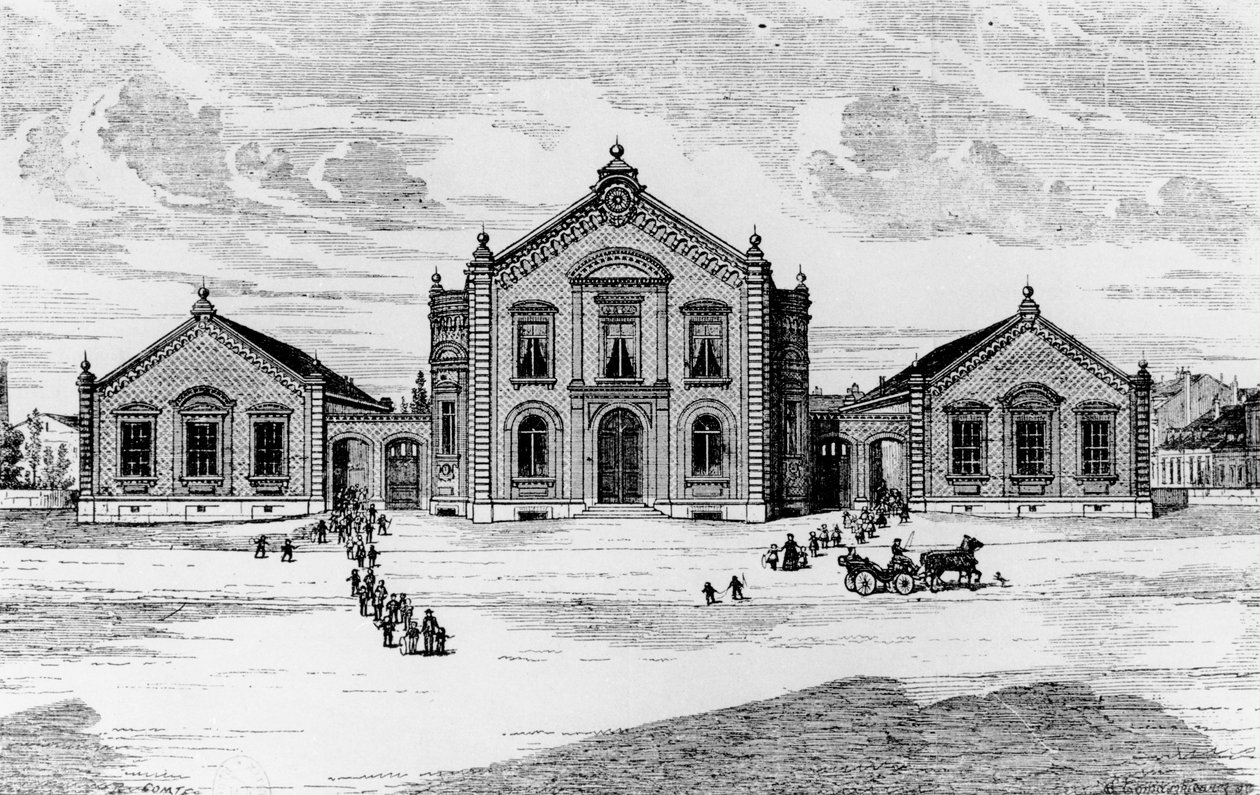 Vista de las Escuelas y el Teatro, Familisterio de Guisa, de Solutions Sociales por Jean-Baptiste Andre Godin (1817-88), París, 1871 de French School