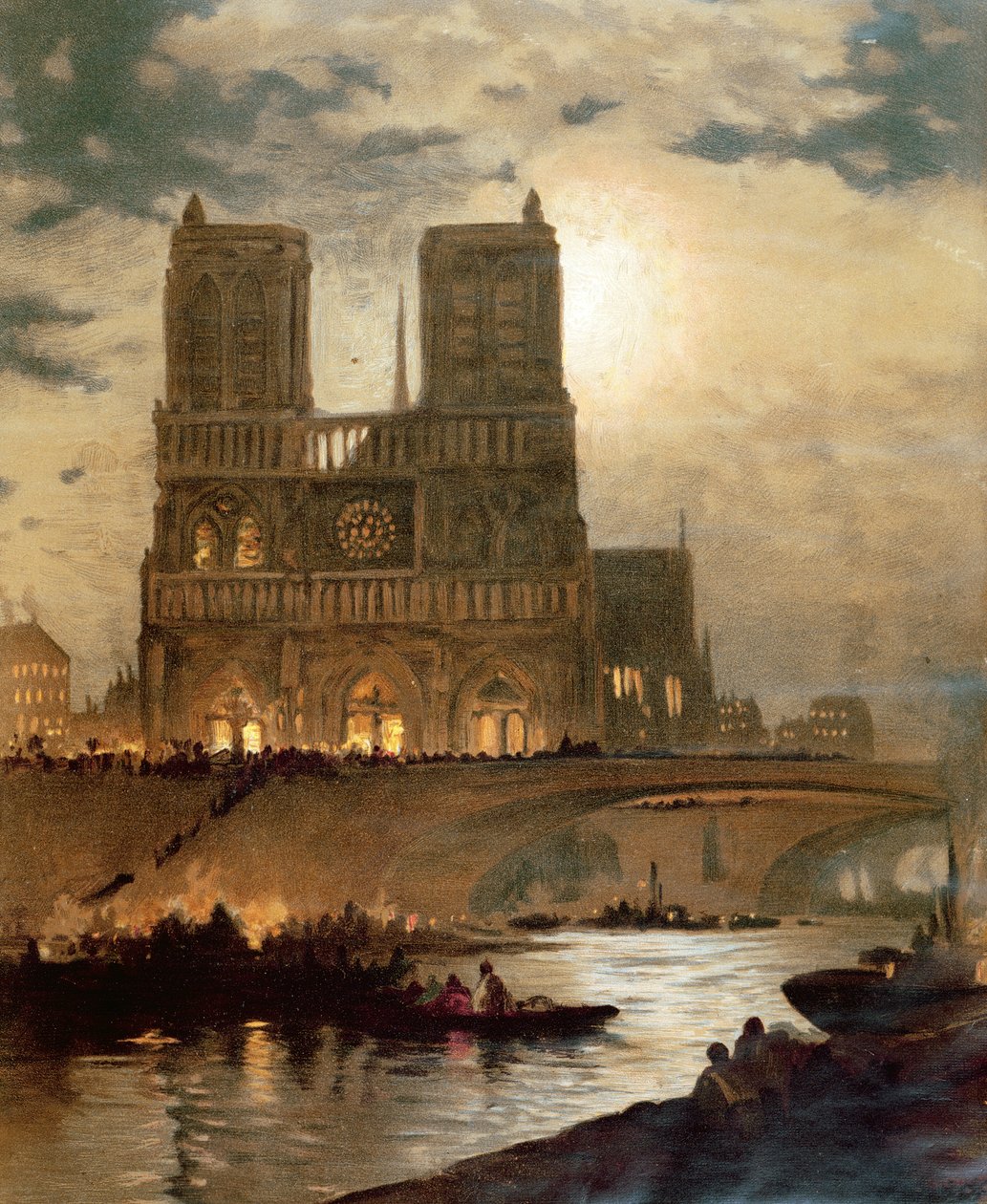 Vista de la fachada oeste de la Catedral de Notre-Dame, París, c.1840 de French School
