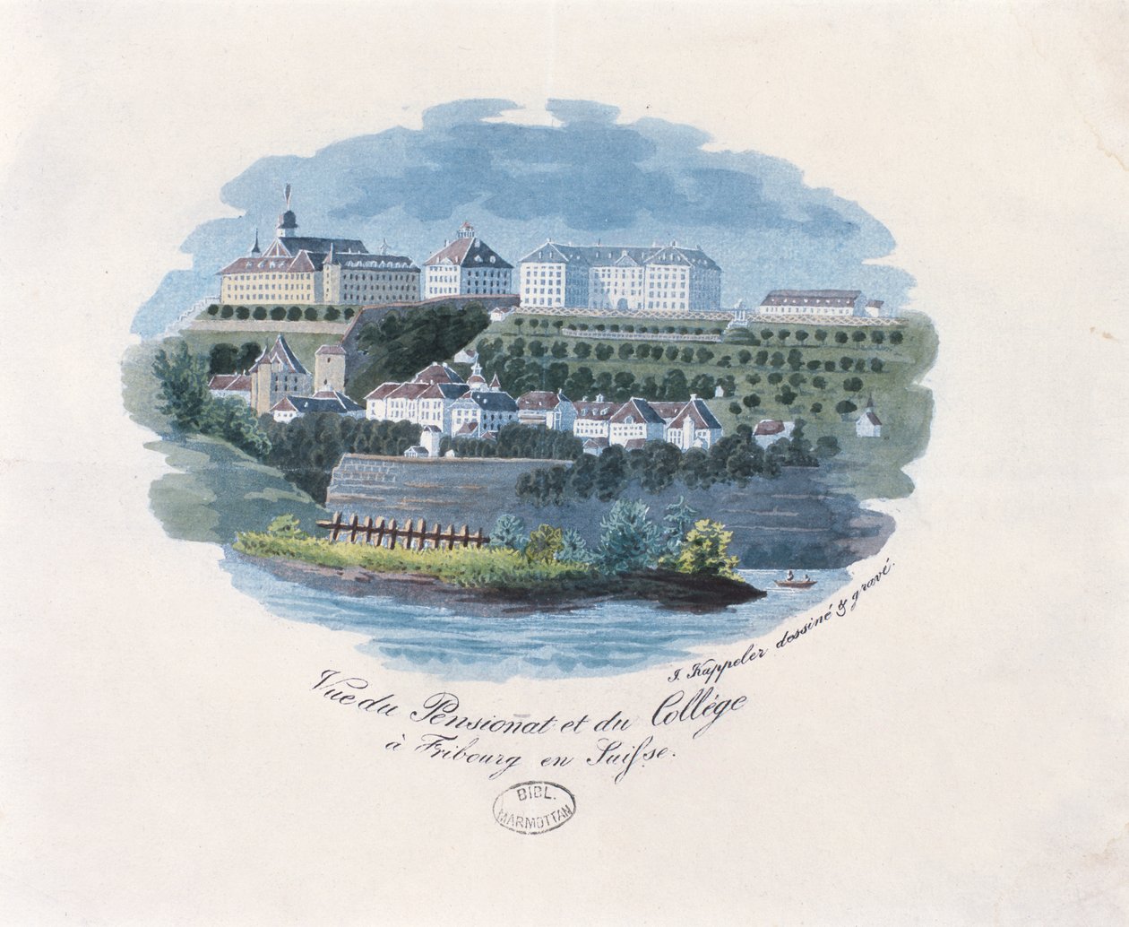 Vista del internado y colegio en Friburgo, Suiza de French School