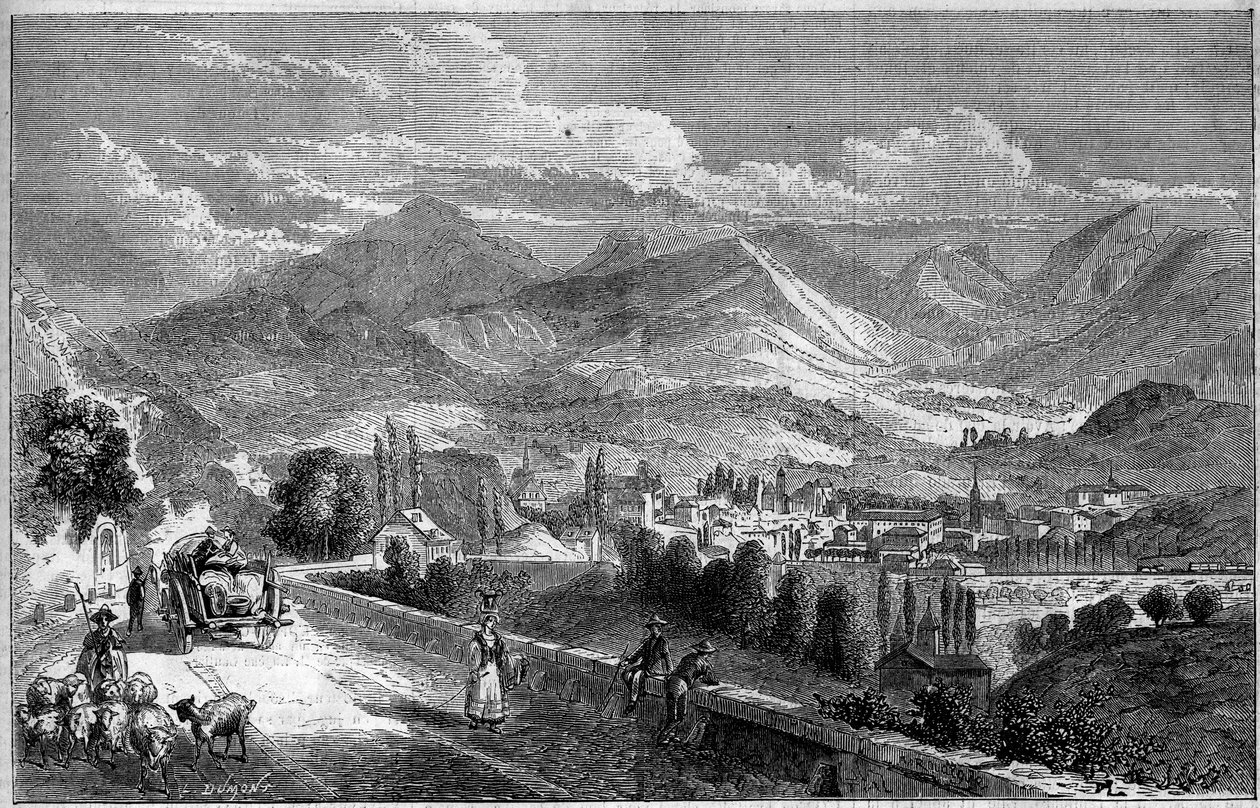 Vista de la ciudad de Chambery, tomada desde el camino a Aix. Saboya (73) de French School