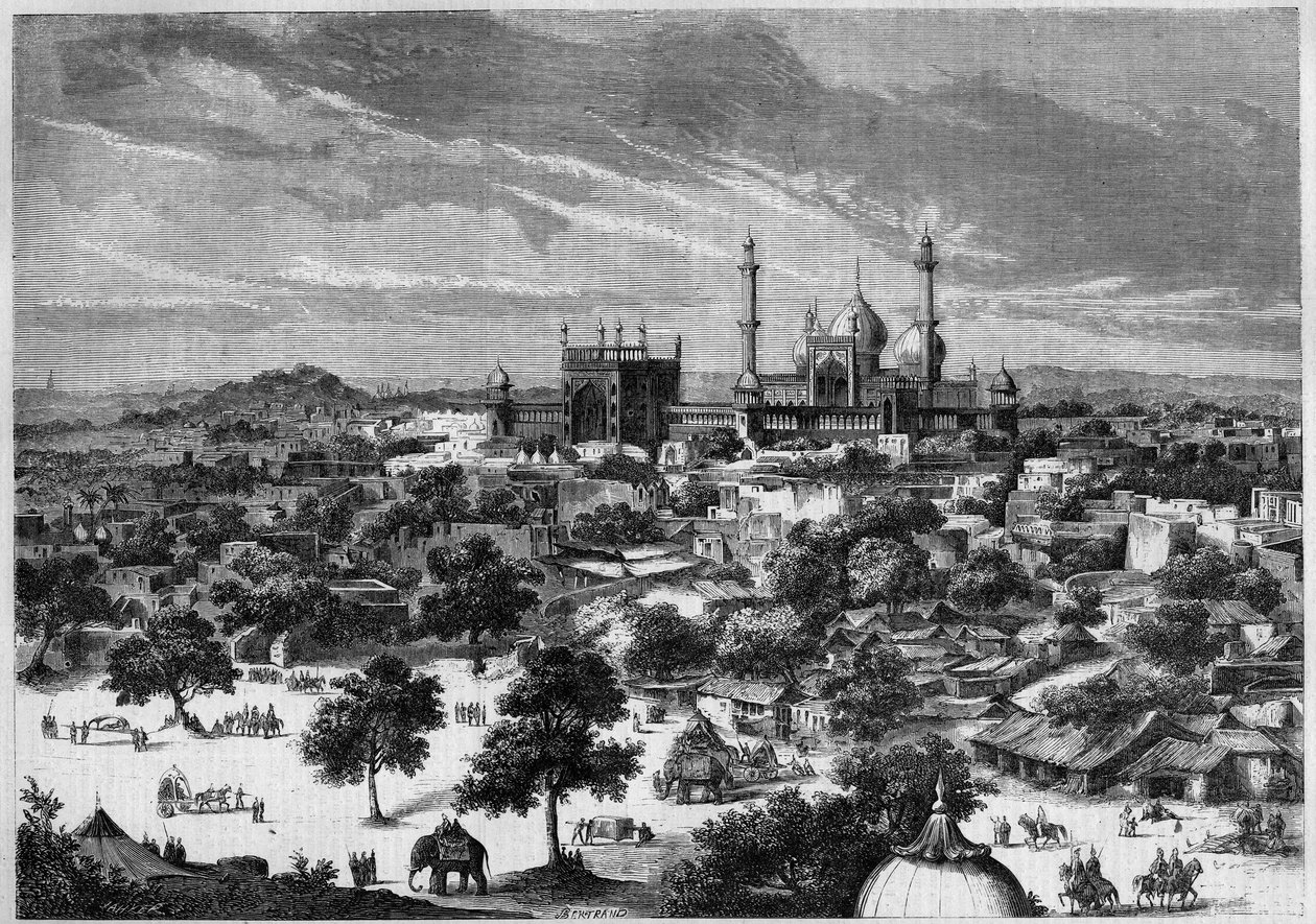 Vista de la ciudad de Delhi (India) en 1857. De un boceto del Príncipe Alexis Soltykoff. Grabado por Bertrand en "Le Monde Illustré" n°20 del 29 de agosto de 1857. de French School