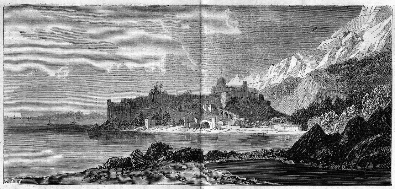 Vista de la ciudad de Mónaco en 1860. Grabado en “El Mundo Ilustre” n°157 del 14 de abril de 1860. de French School