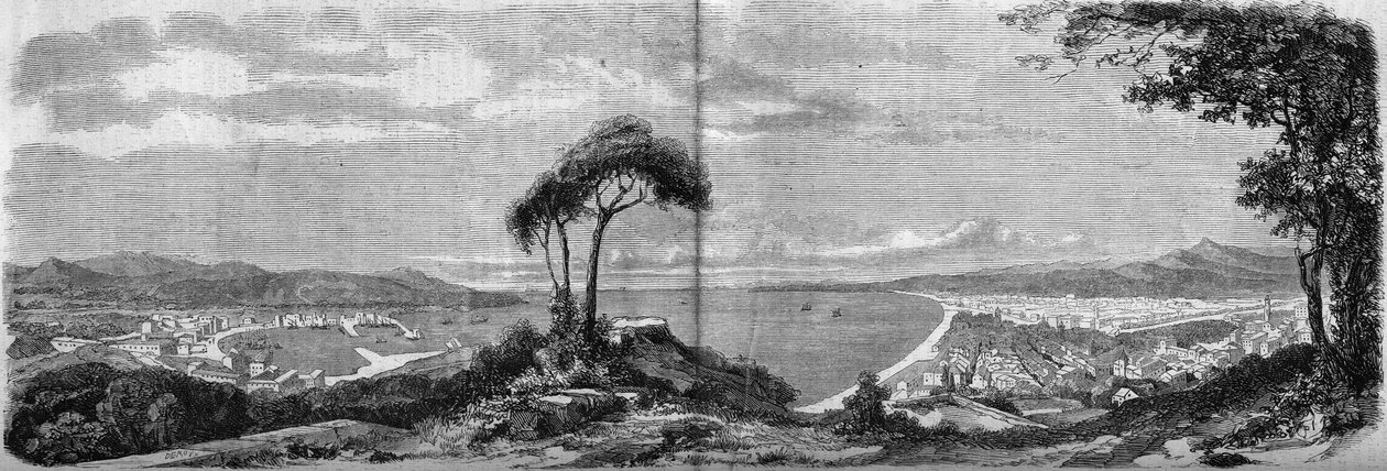 Vista de la ciudad de Niza en 1860. Grabado en “The Illustrous World” n°157 del 14 de abril de 1860. de French School