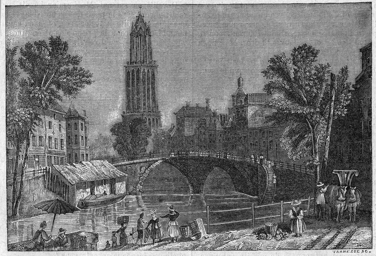 Vista de la ciudad de Utrecht en Holanda, finales del siglo XIX. Grabado en “La gazette du dimanche” del 5 de diciembre de 1895 de French School