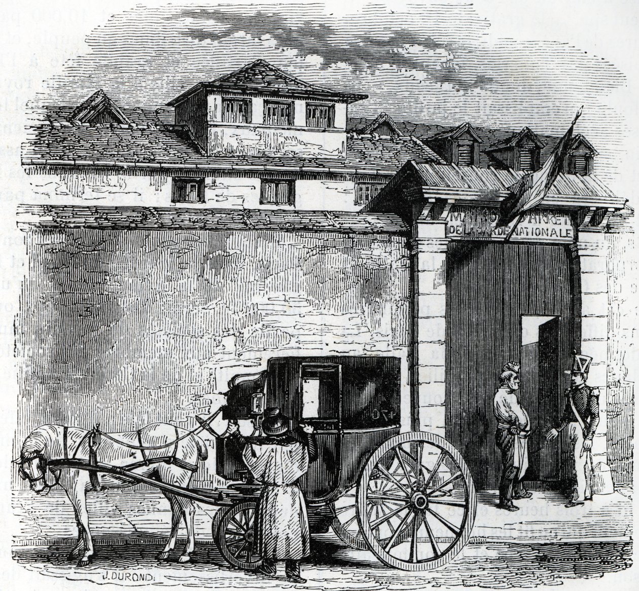 Vista de la antigua casa de arresto de la Guardia Nacional conocida como Hotel des Beans en París (prisión de la guardia nacional en París) de French School