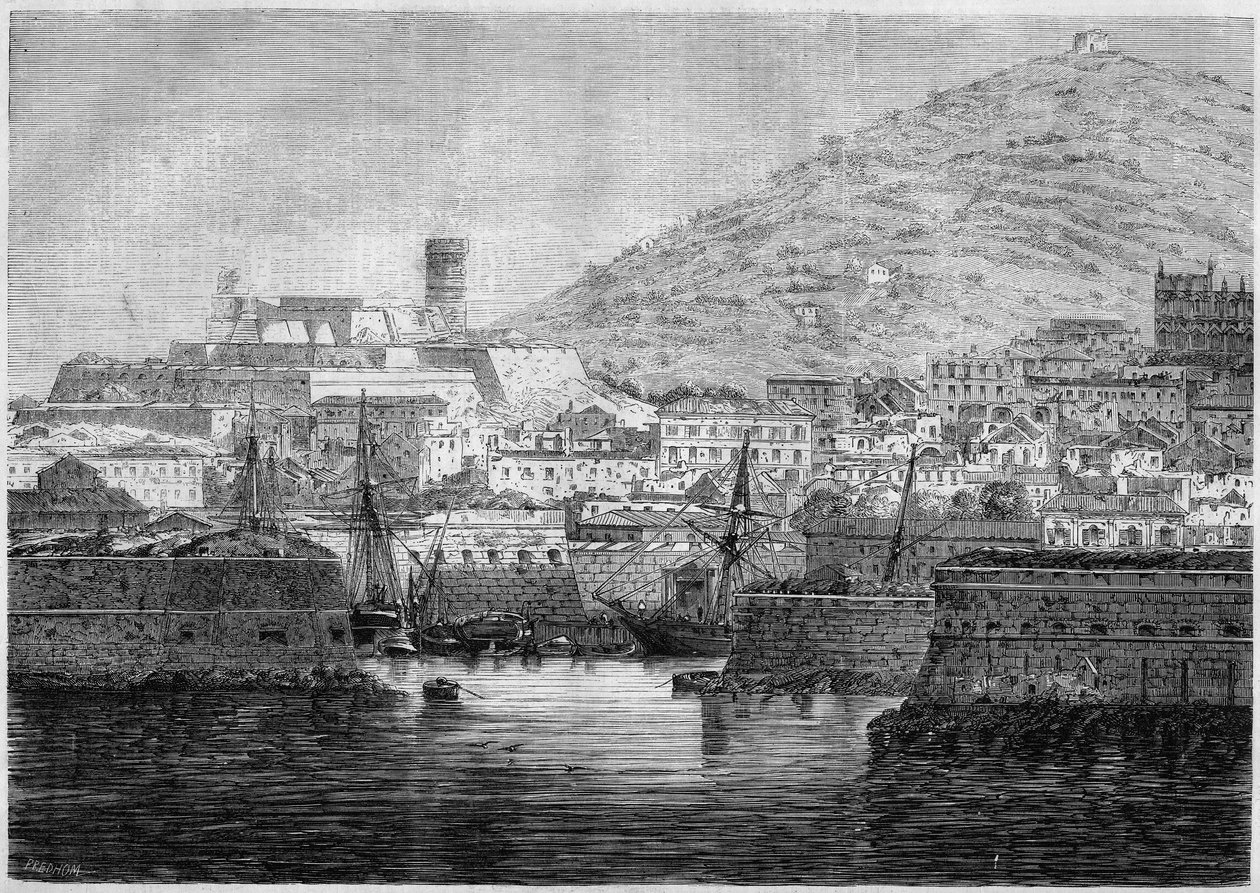 Vista del puerto y la ciudad de Gaeta, Italia de French School