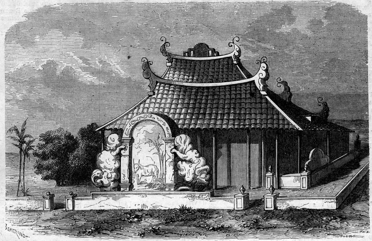 Vista de la tumba de Georges Pierre Pigneau de Behaine (1741-1799), obispo de Adran. Saigón, Cochinchina de French School