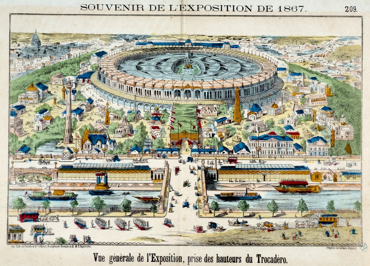 Vista de la exposición universal desde el Trocadero de París. 1867 Grabado. París, museo del carnaval de French School