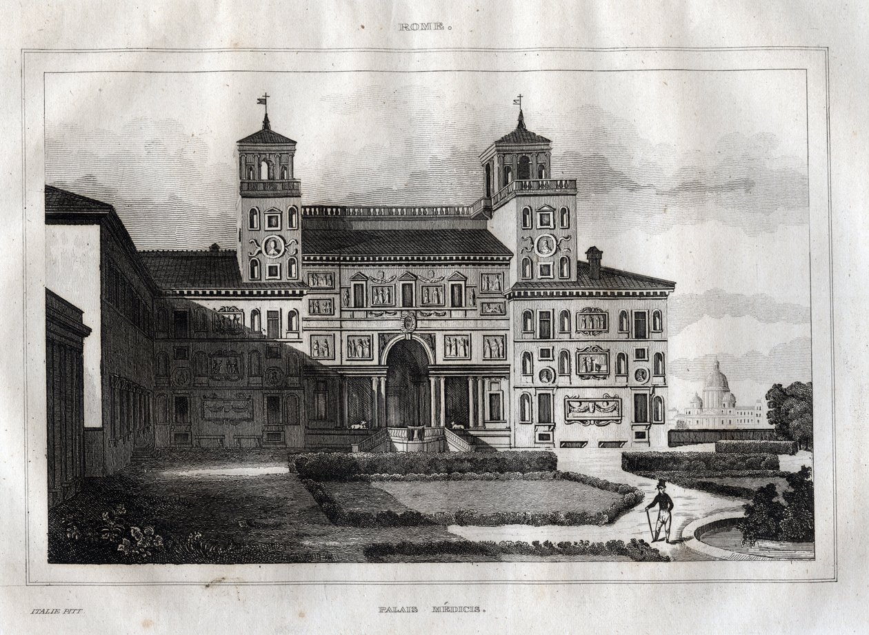 Villa Medici Roma - Villa Medicis - Grabado de "Italia pintoresca" - Pintura histórica y descriptiva de Italia por M. de Norvins, Ch. Nodier 1834-1836 de French School