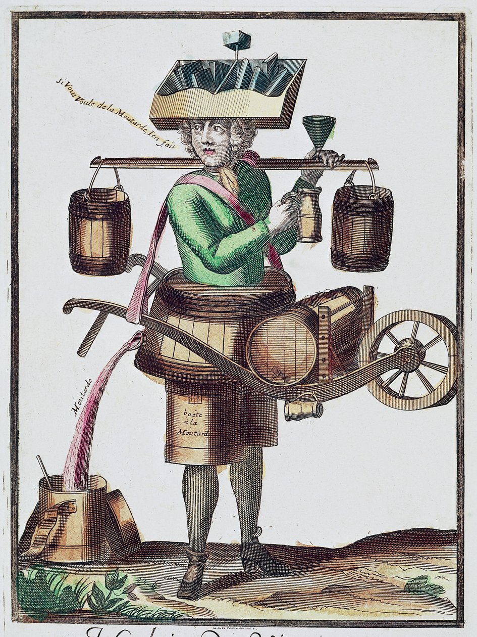Fabricante de vinagre, grabado coloreado, Francia de French School
