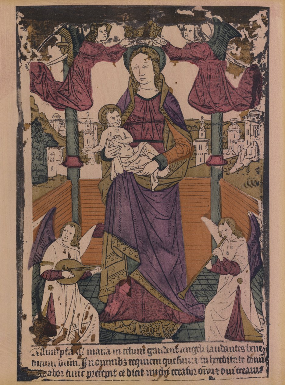Virgen con el Niño (litografía en color) de French School
