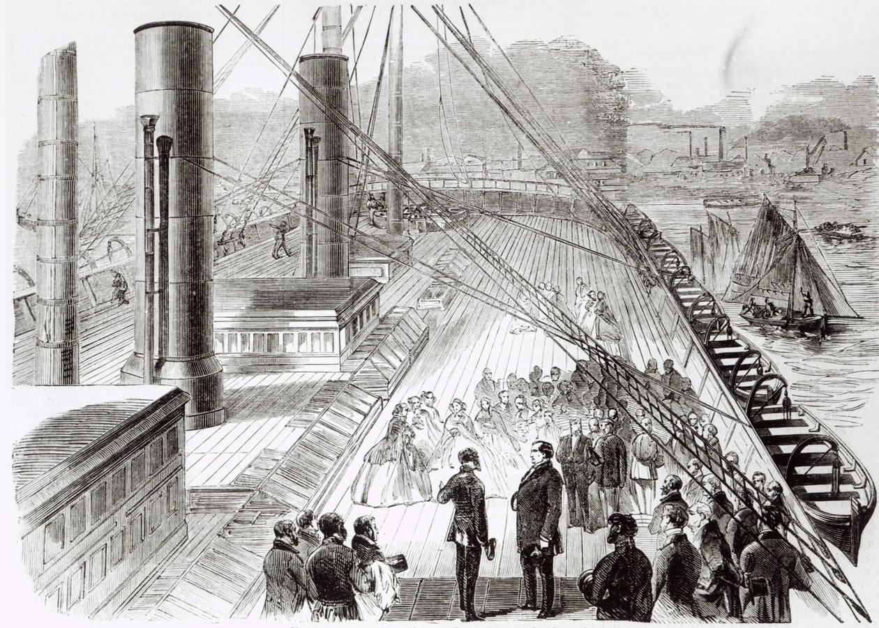Visita del Príncipe Napoleón al Great Eastern en Southampton el 18 de octubre de 1859, ilustración de Le Monde Illustré, 5 de noviembre de 1859 de French School