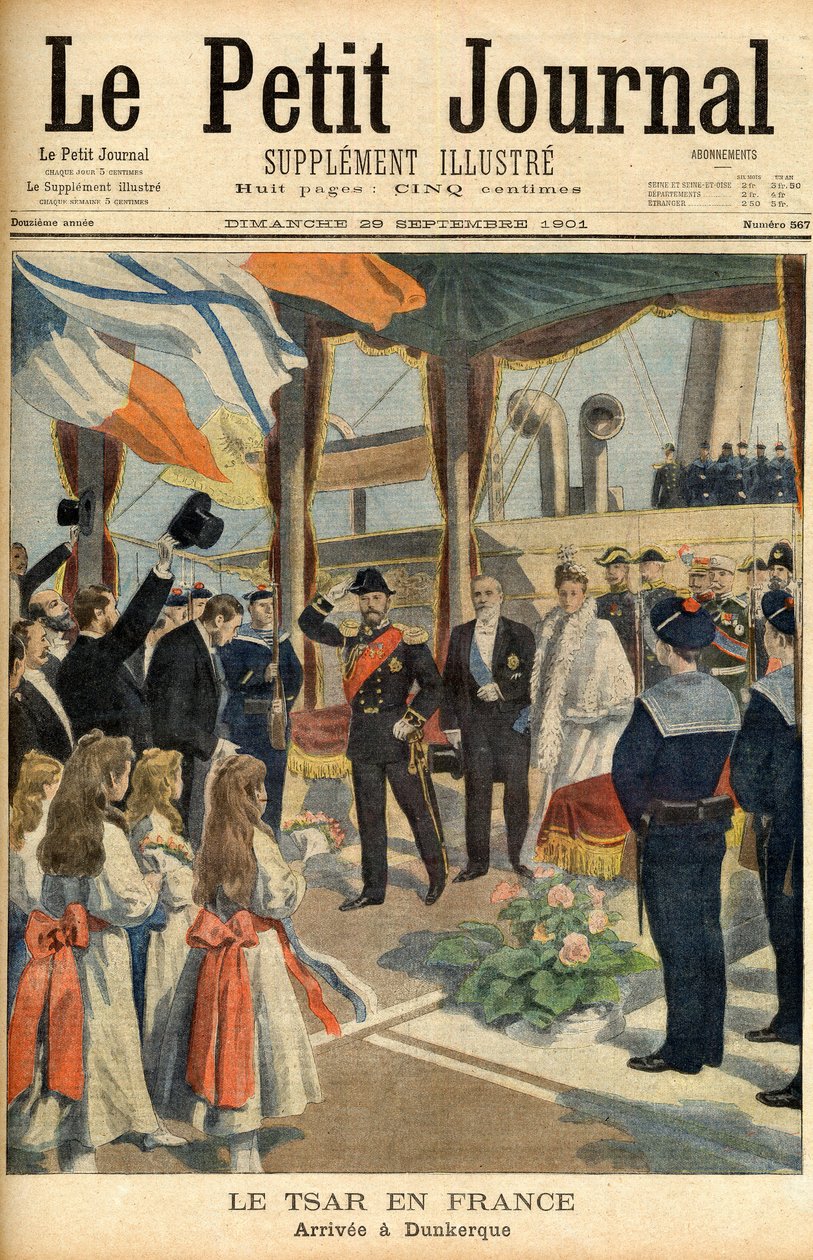 Visita del Zar Nicolás II de Rusia a Francia Primera página del periódico 