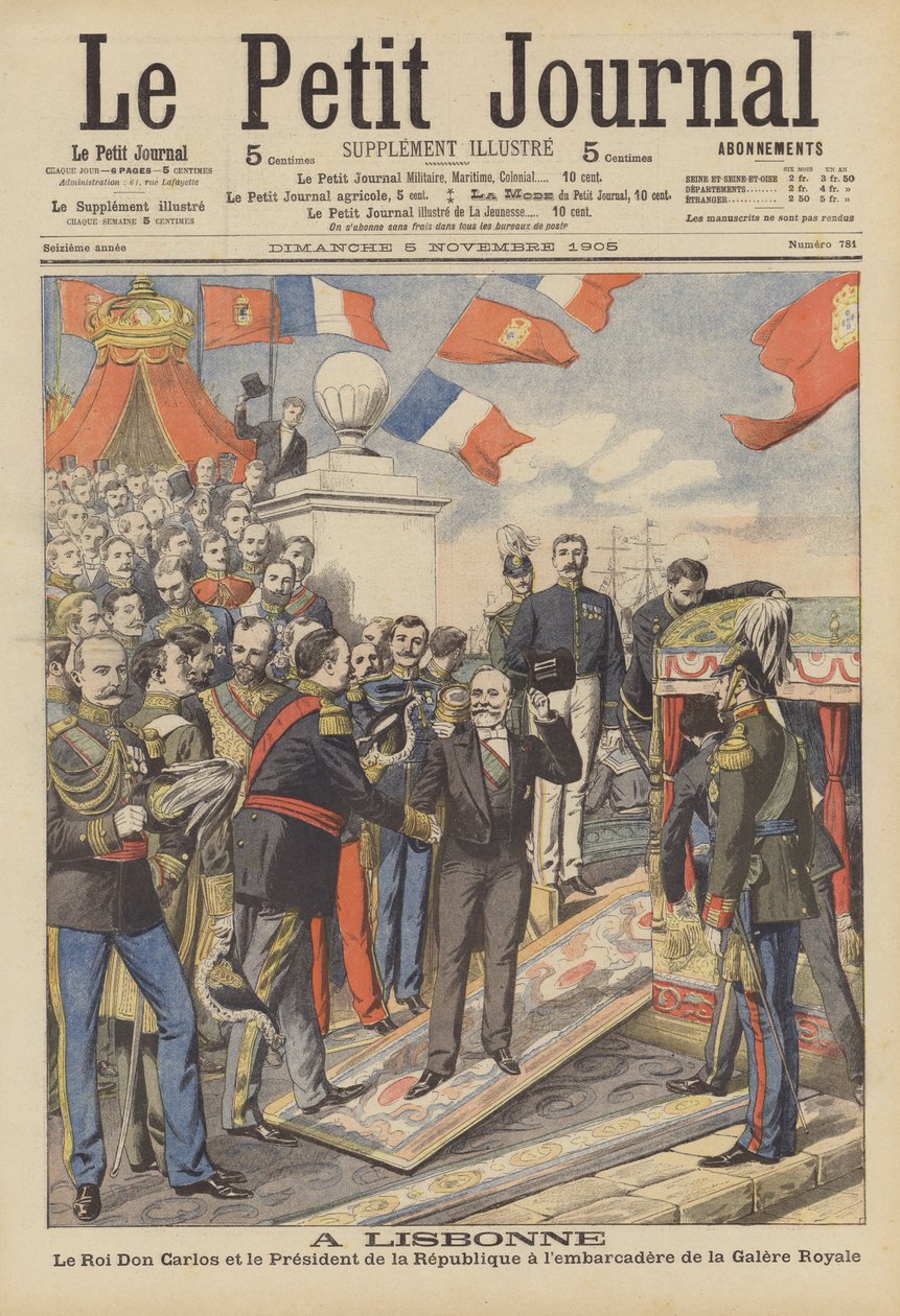 Visita a Lisboa del Presidente de Francia (litografía en color) de French School