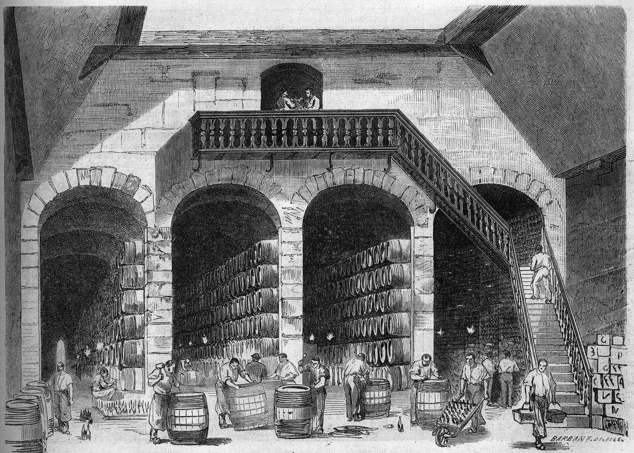 Viticultura: vista interior de las bodegas de M. Cruse et fils frères, Burdeos, Gironda (33) de French School