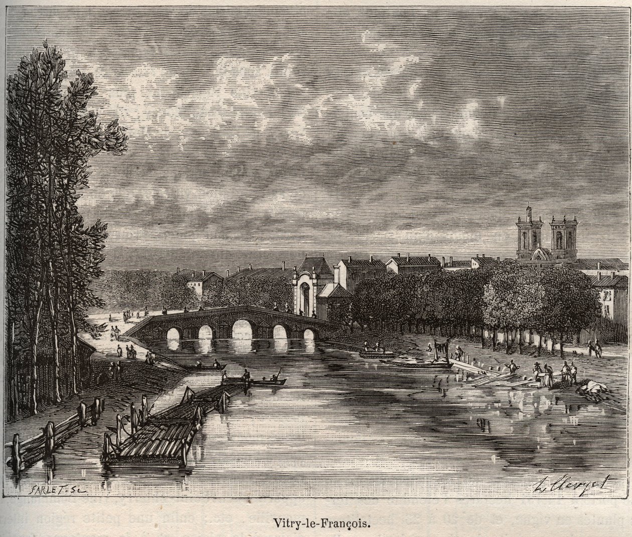 Vitry-le-François (Vitry le François) departamento del Marne - grabado en “La France illustrée: géographie, histoire, administration statistique” por V.A. Malt-Brown. 1884 de French School