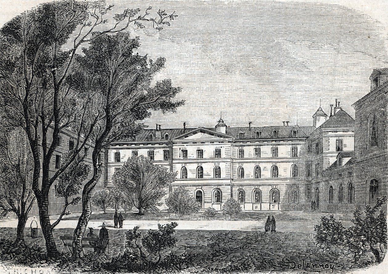 Vista del Hospital de la Piedad en París de French School