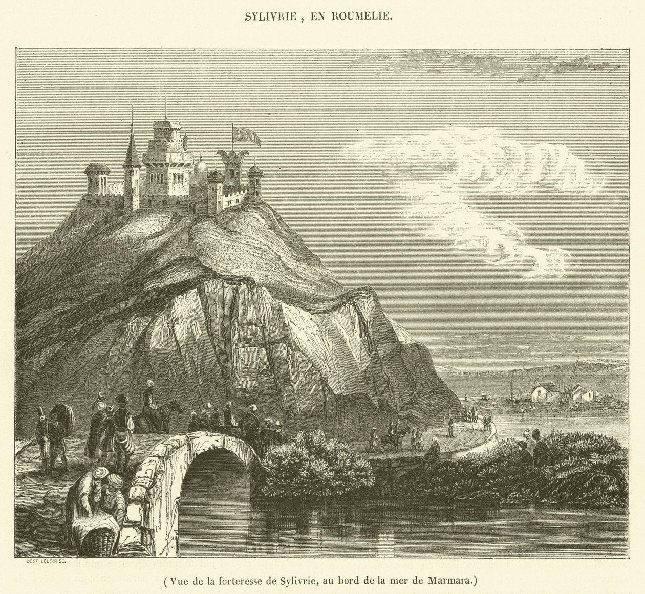 Vista de la fortaleza de Sylivrie, a orillas del Mar de Mármara (grabado) de French School