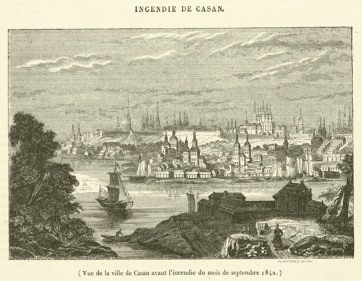 Vista de la ciudad de Casán antes del incendio de septiembre de 1842 (grabado) de French School