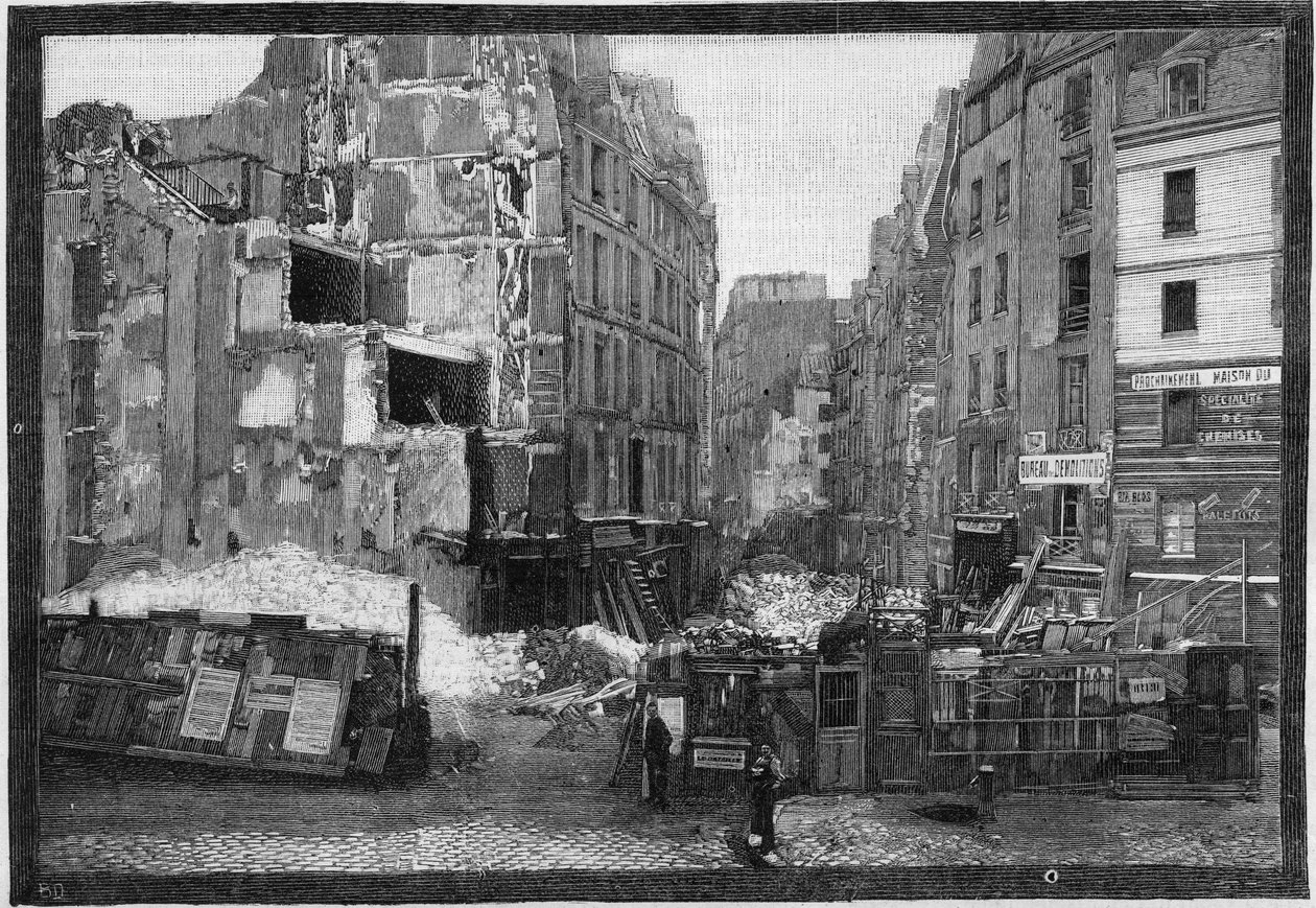 Vista de las demoliciones de la Place Maubert en París de French School