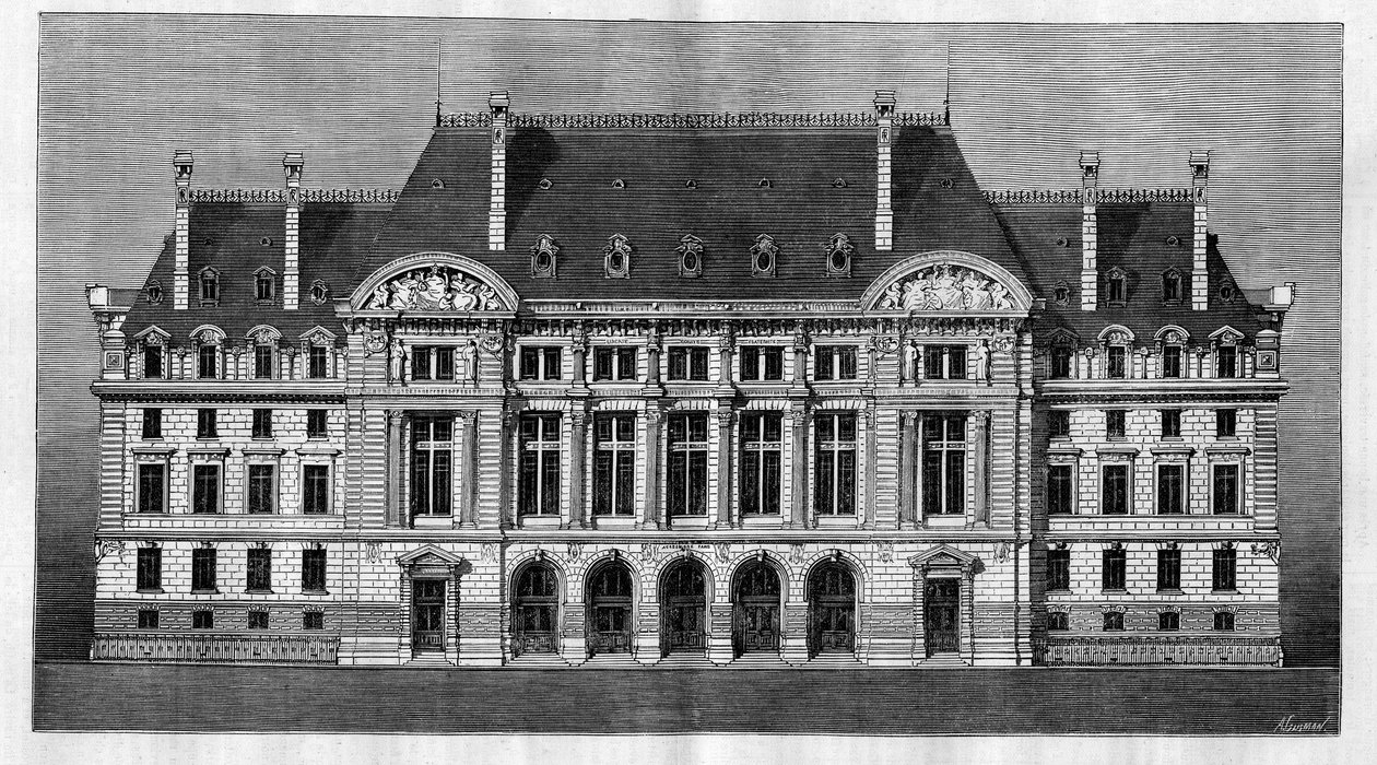 Vista exterior de los nuevos edificios de la Sorbona en París (fachada principal) realizada por Henri-Paul Nenot (1853-1934) de French School