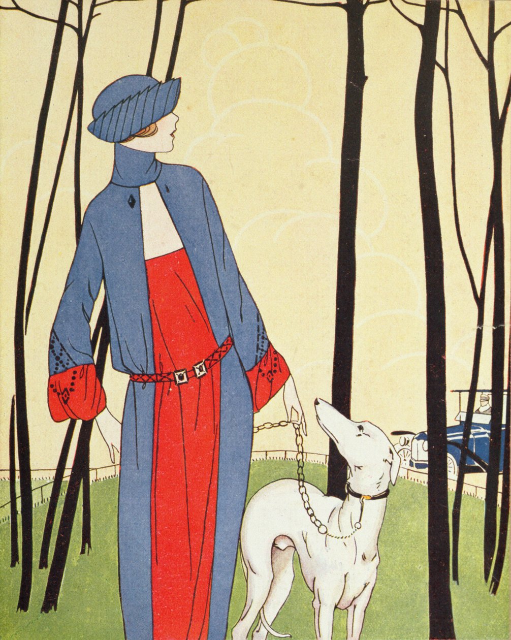 Paseando al perro, de "Art-Goût-Beauté", abril de 1921 (grabado) de French School